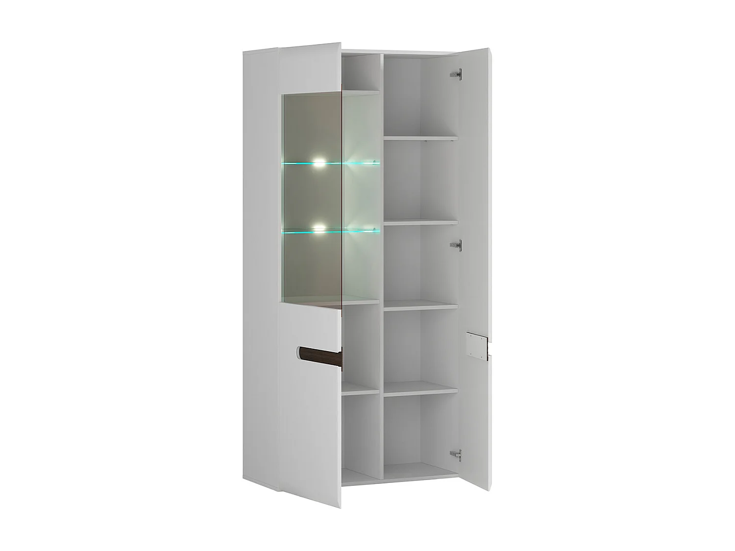 Vaisselier 2 portes avec LED Darrel Blanc laqué et Bois