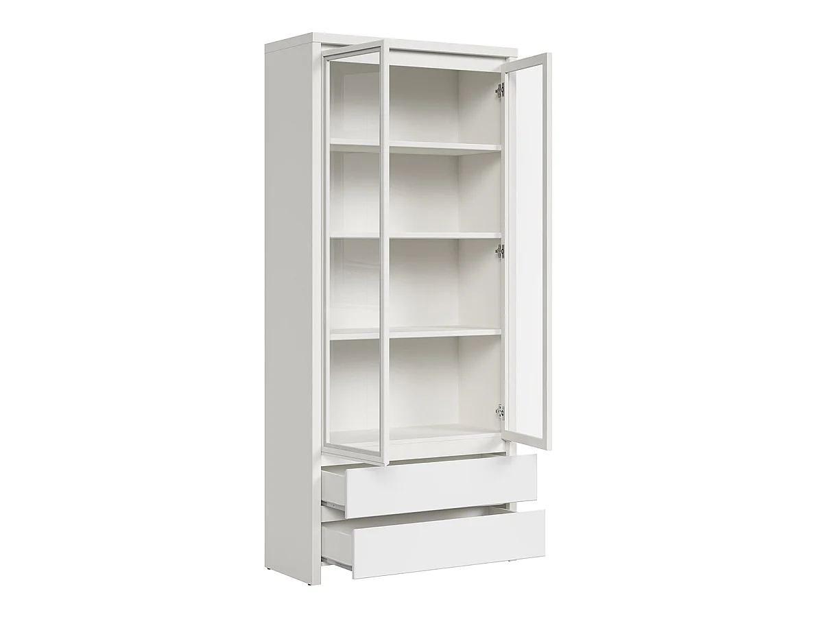 Armário de porcelana 2 portas 2 gavetas Soren branco mate 200,5cm