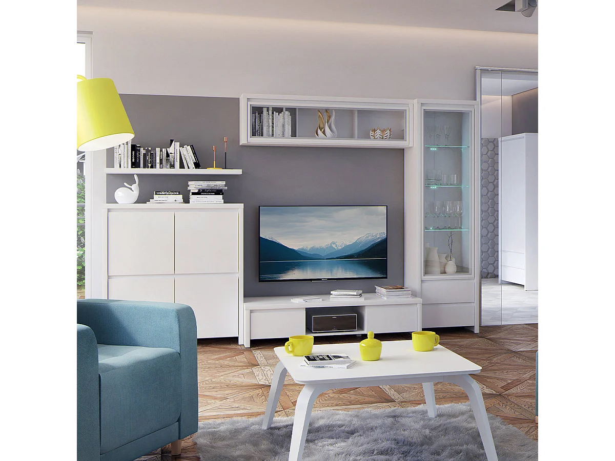Vitrine 1 porte 2 tiroirs Soren Blanc