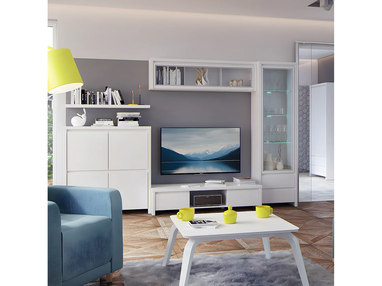 Soren 1-deurs vitrinekast met 2 lades Wit