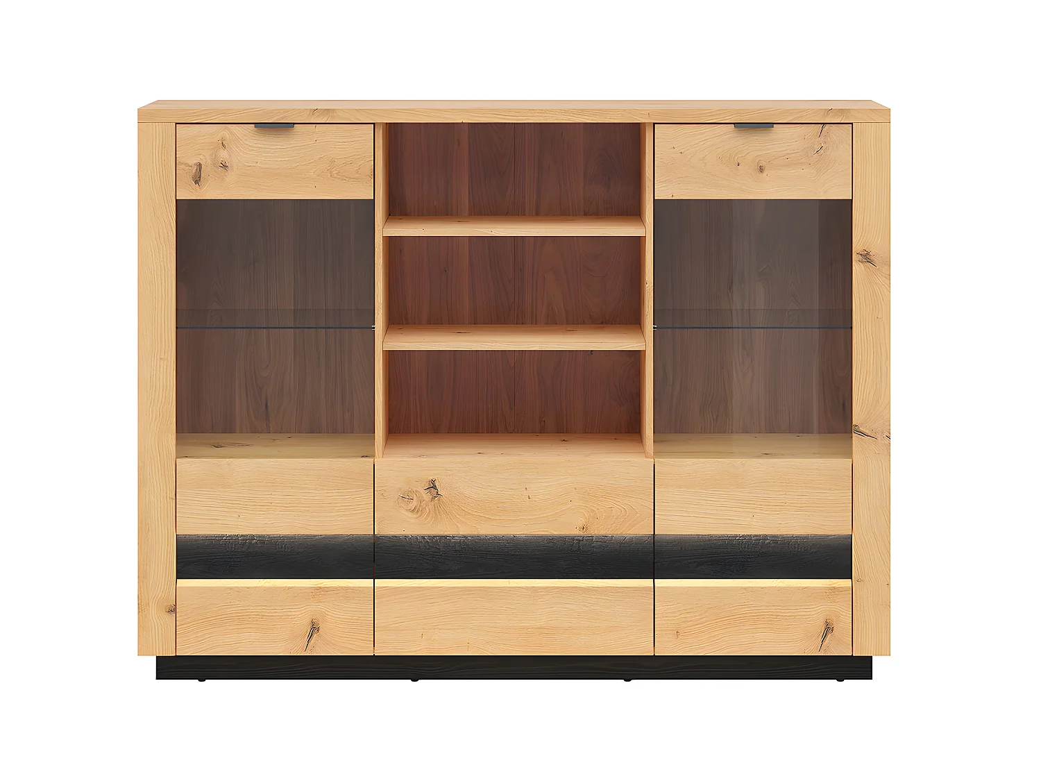 Vajillero bajo 2 puertas 2 cajones con LED Glenn Madera y Negro