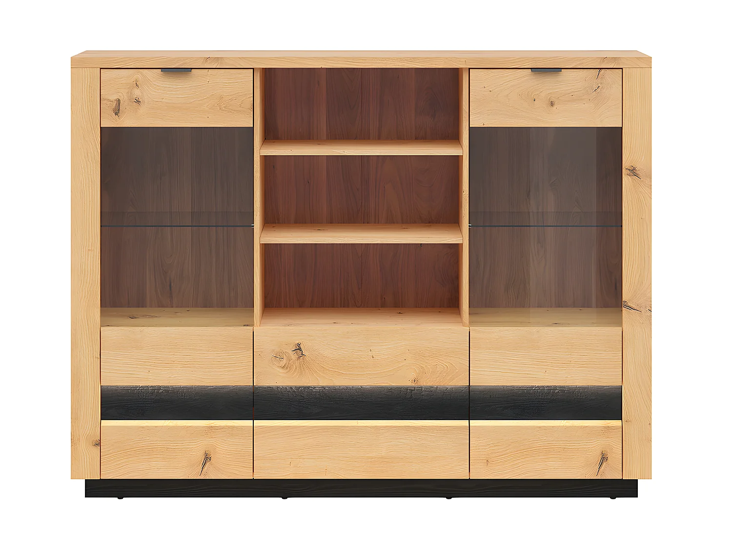 2 deurs 2 lade laag dressoir met LED Glenn Hout en Zwart