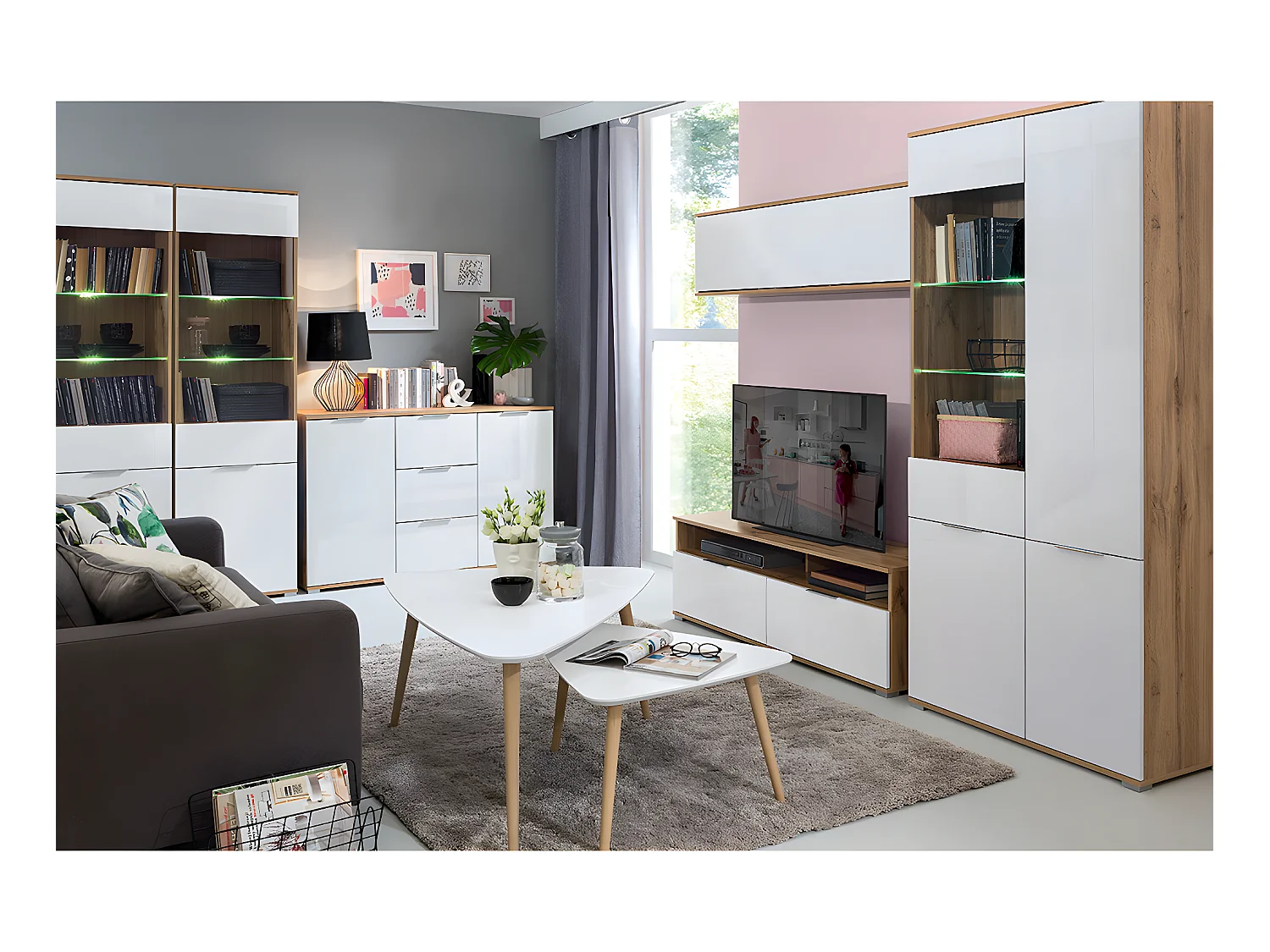 Vitrina 4 puertas Selma Blanco y Madera