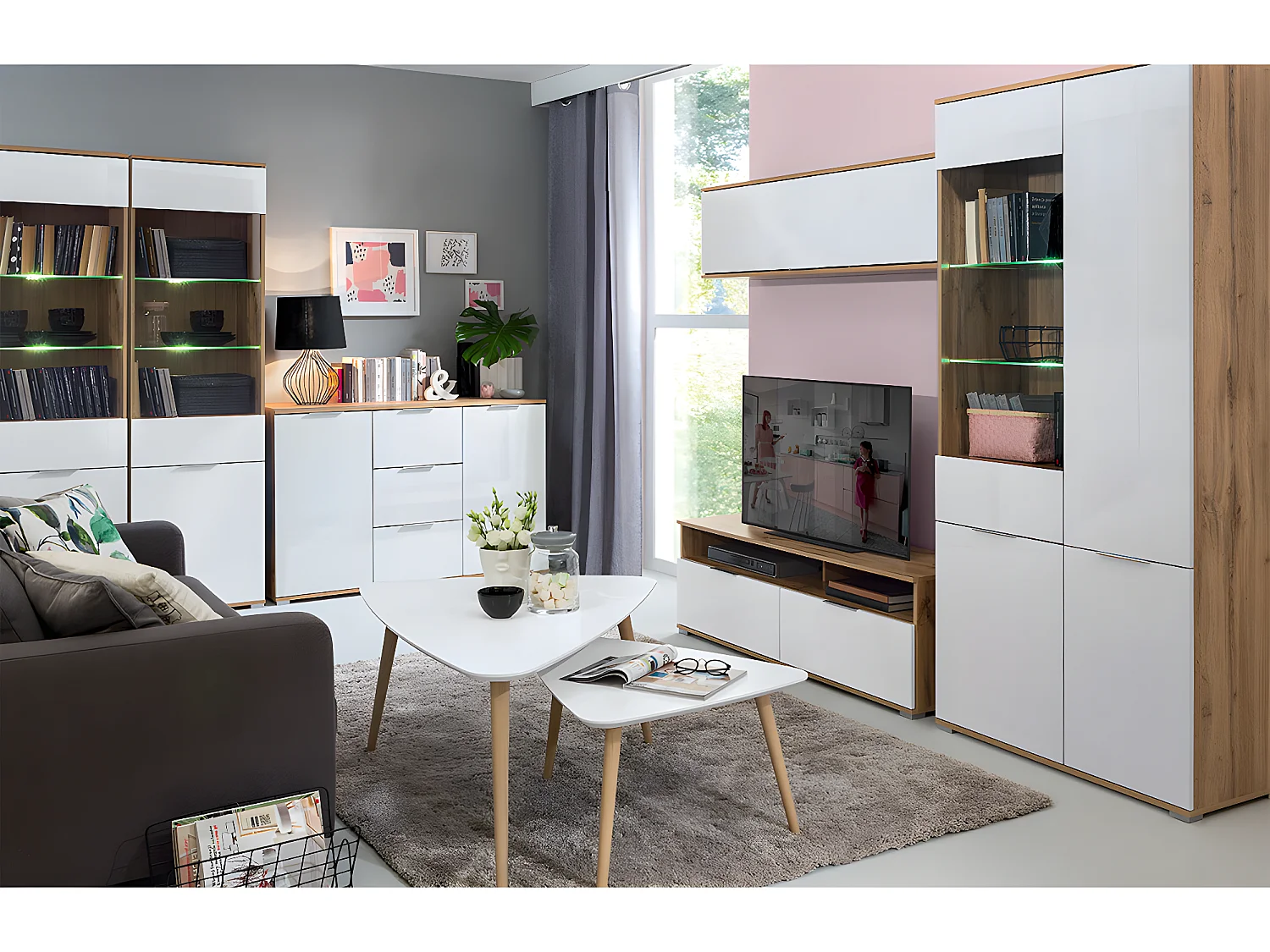 Selma wit en houten 4-deurs servieskast