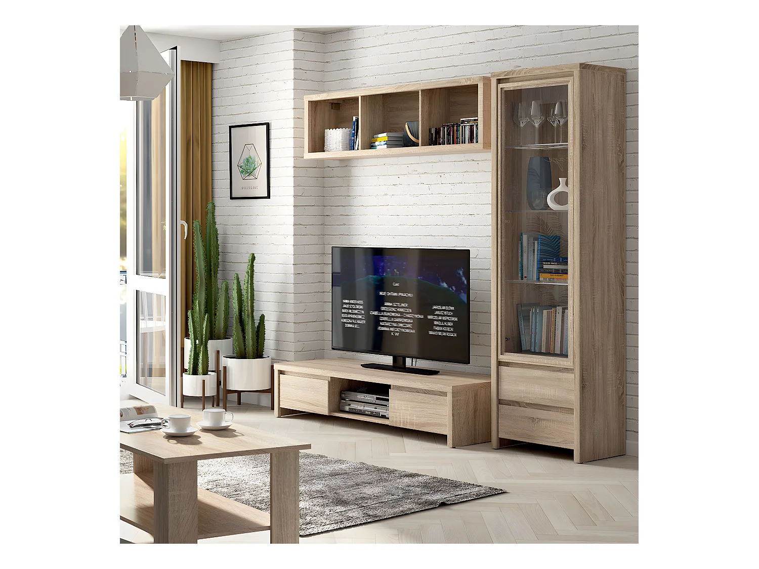 Vitrine 1 porte 2 tiroirs Soren Bois