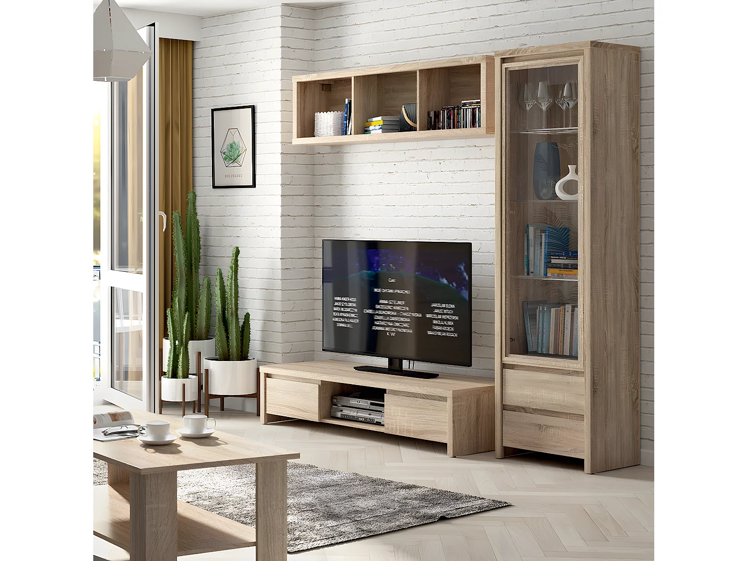 Vitrine 1 porte 2 tiroirs Soren Bois