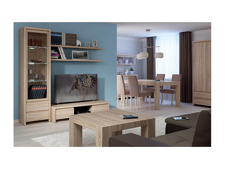 Soren Wood Armário expositor de 1 porta e 2 gavetas