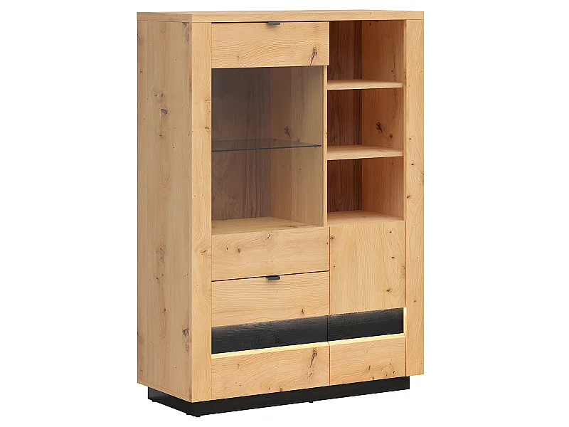 2 deurs 2 ladekast met LED Glenn Hout en Zwart