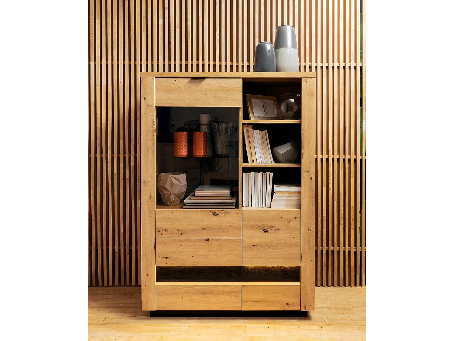 2 deurs 2 ladekast met LED Glenn Hout en Zwart