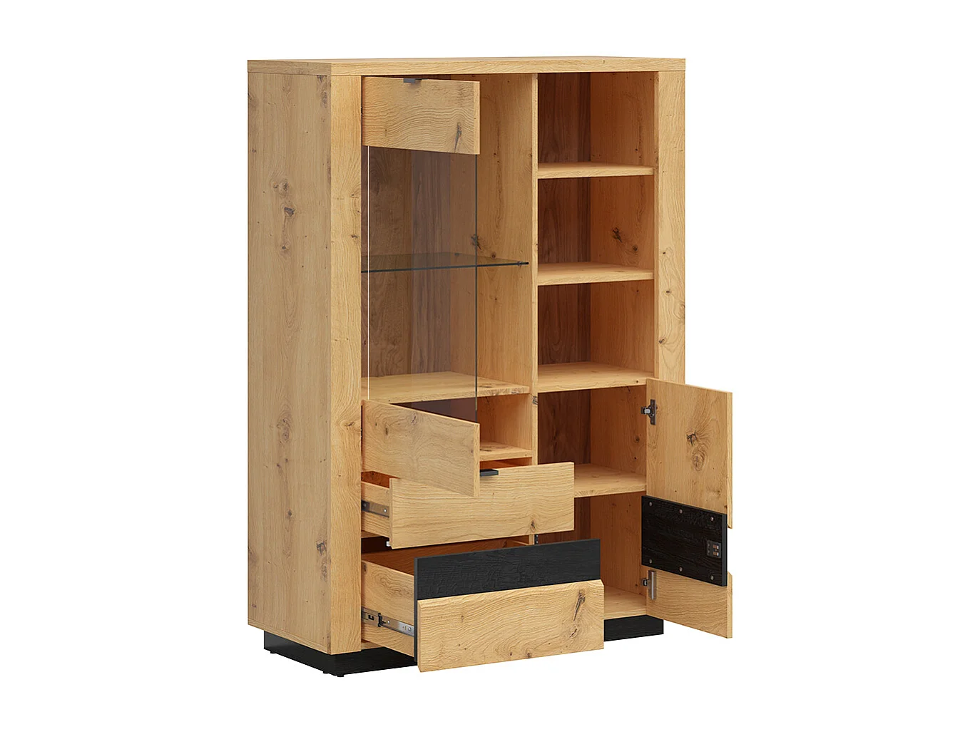 Vaisselier 2 portes 2 tiroirs avec LED Glenn Bois et Noir