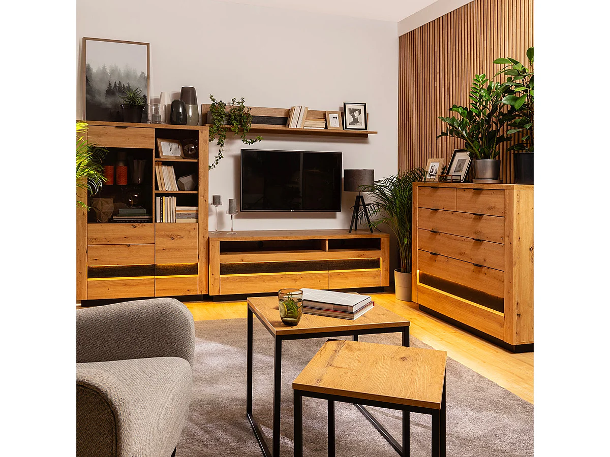 Credenza 2 ante 2 cassetti Glenn marrone e nero 143cm