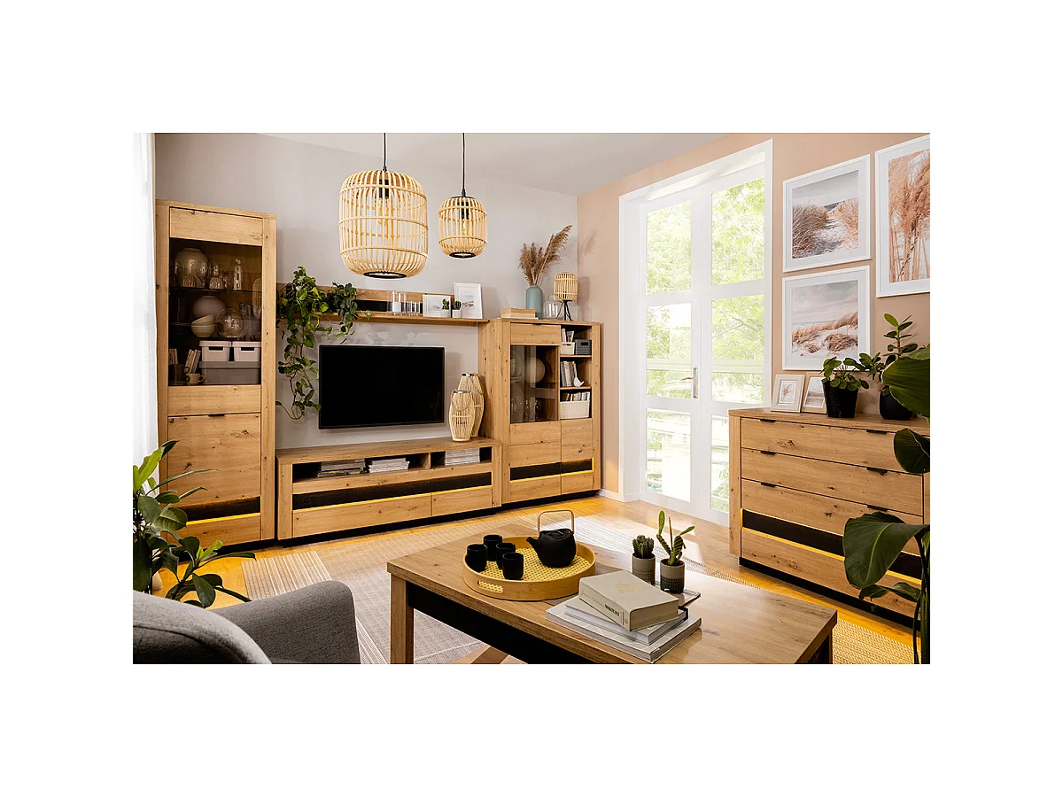 Credenza 2 ante 2 cassetti Glenn marrone e nero 143cm
