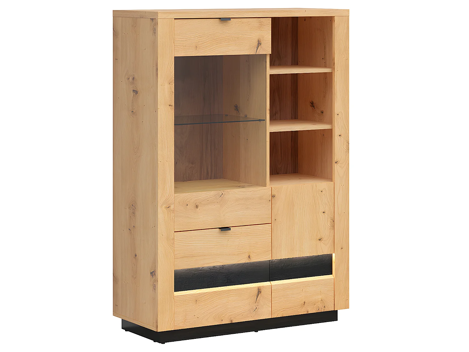 2 deurs 2 ladekast met LED Glenn Hout en Zwart