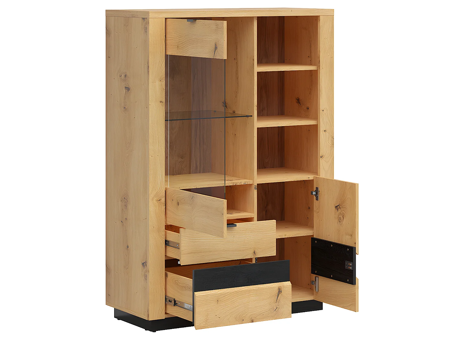 2 deurs 2 ladekast met LED Glenn Hout en Zwart