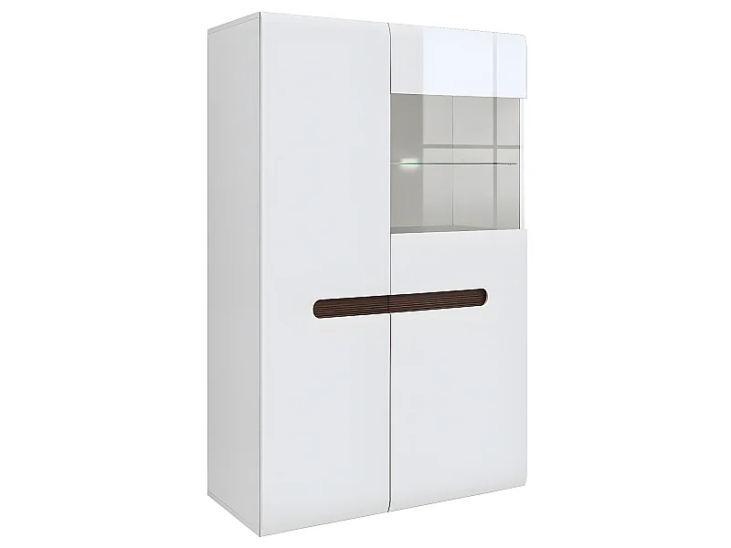 Vaisselier bas 2 portes avec LED Darrel Blanc laqué et Bois