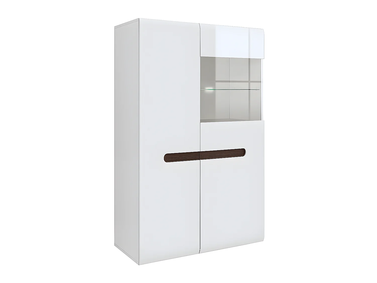 Vaisselier bas 2 portes avec LED Darrel Blanc laqué et Bois