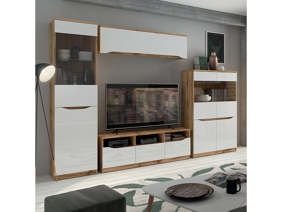 Vitrina de 1 porta June Branco e Madeira