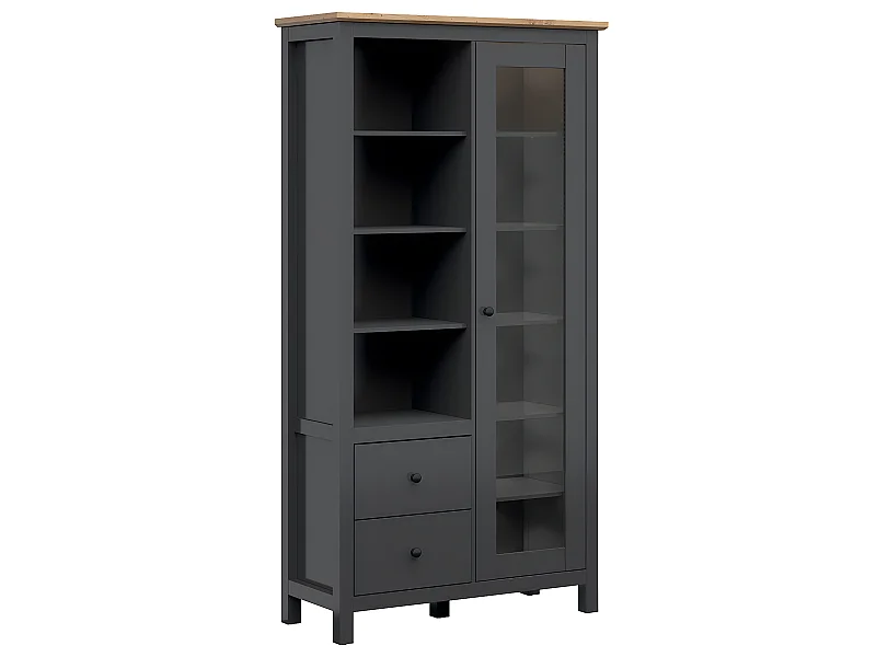 Geschirrschrank, 1 Tür, 2 Schubladen mit LED Duck Anthrazitgrau und Holz