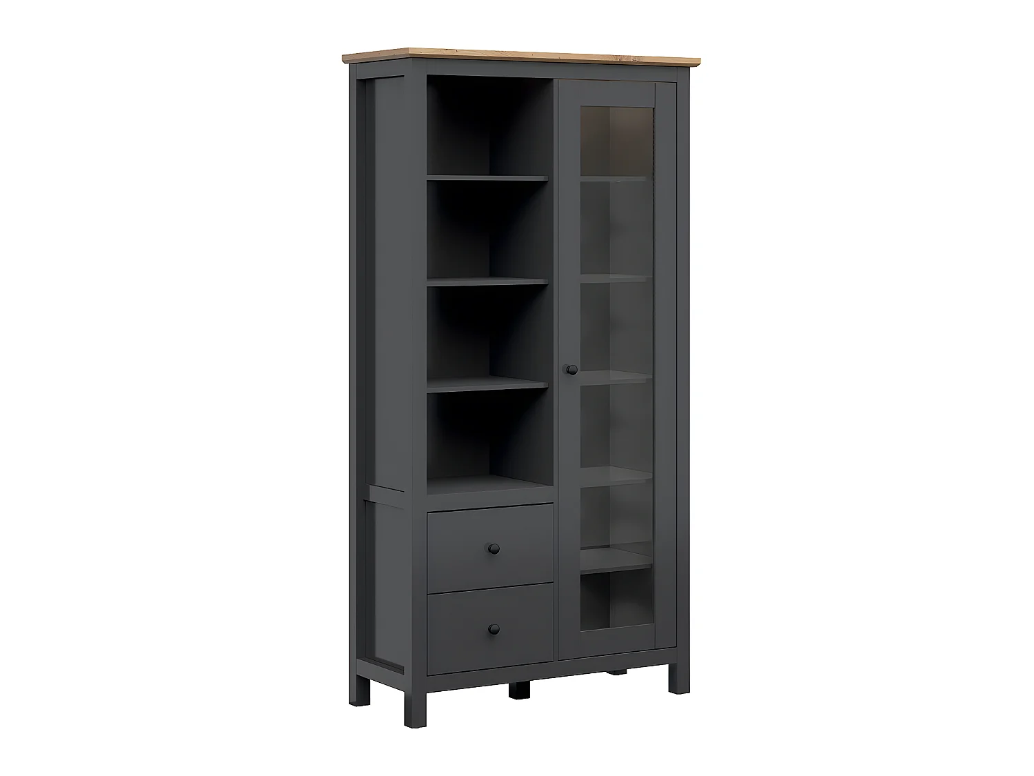 Vaisselier 1 porte 2 tiroirs avec LED Duck Gris anthracite et Bois