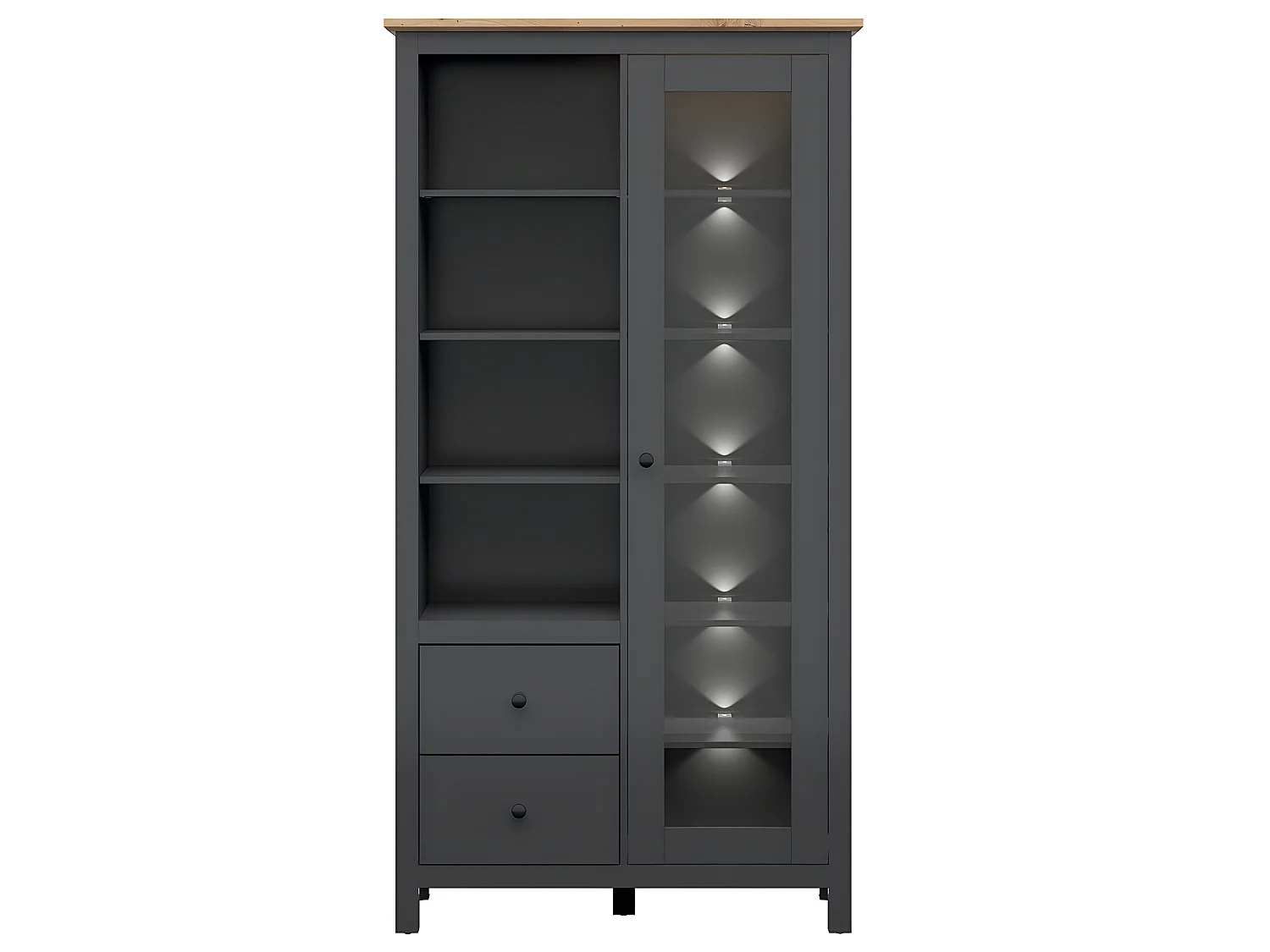 1-deurs commode met 2 laden en LED-eend Antracietgrijs en Hout