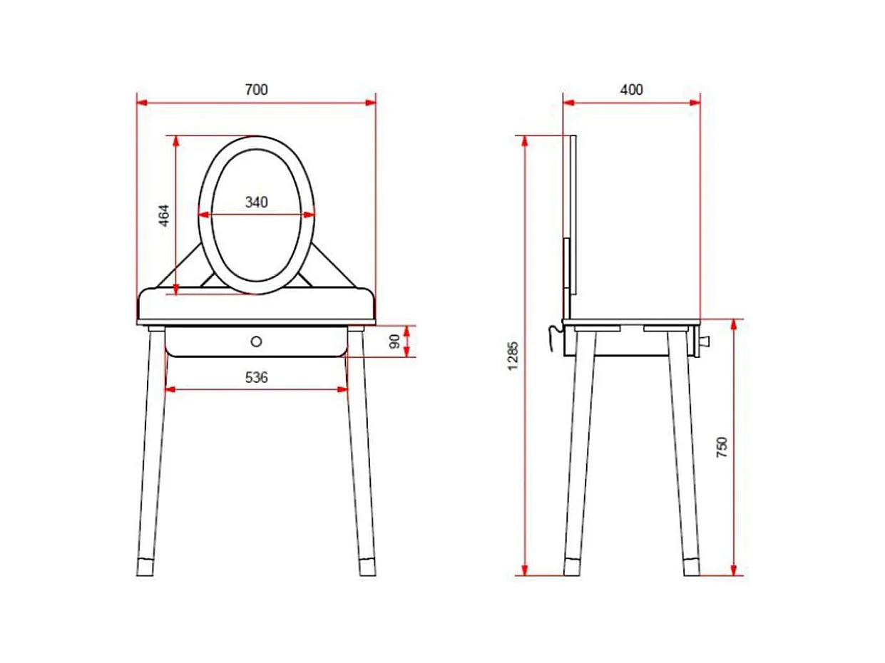Coiffeuse Enfant "Billy" 128cm Blanc