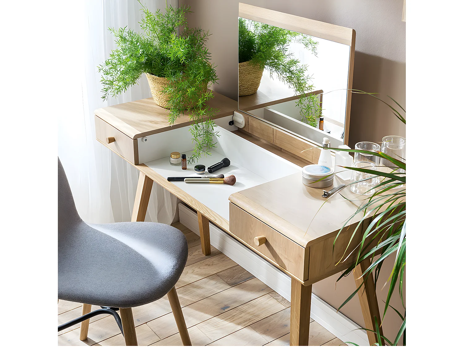 Coiffeuse bureau avec miroir Nature Bois