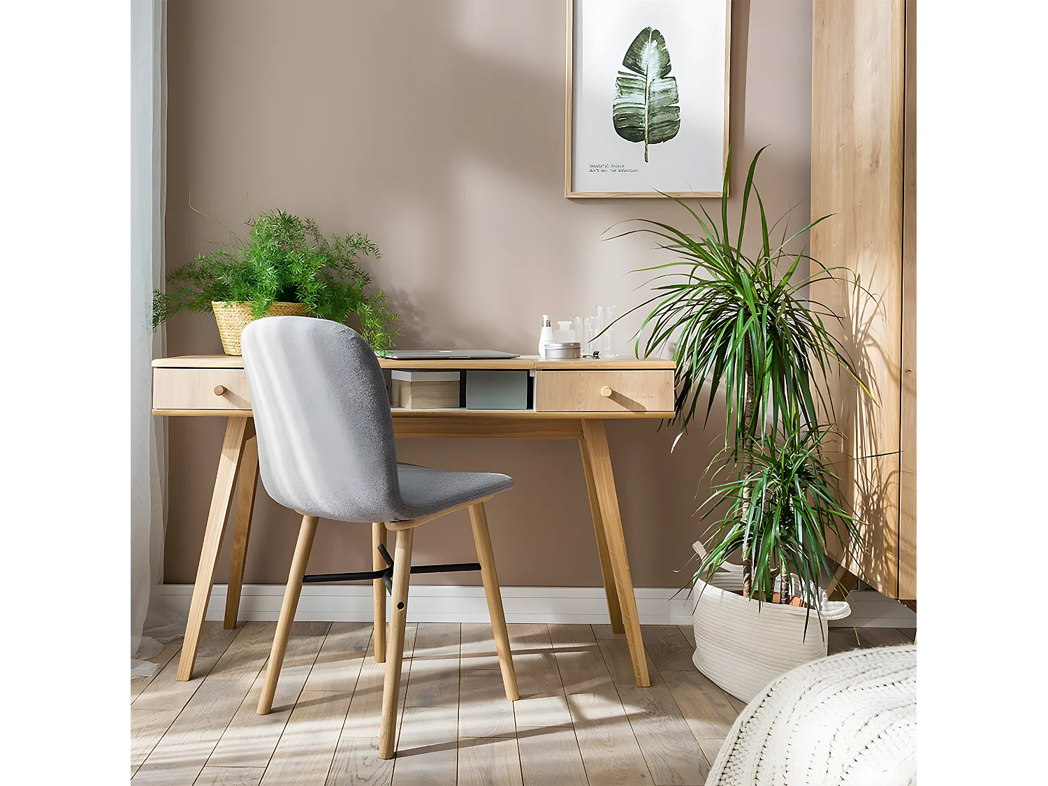 Coiffeuse bureau avec miroir Nature Bois