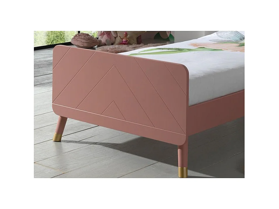 Kinderbed 90x200 cm met satijnroze aardehouten onderstel Funy