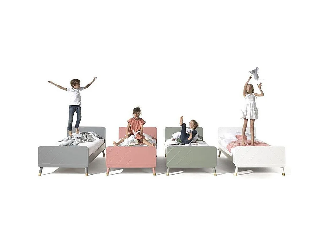 Kinderbed 90x200 cm met satijnroze aardehouten onderstel Funy