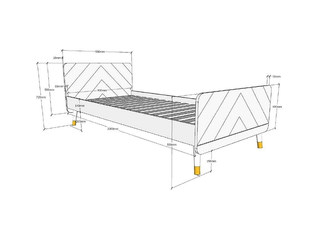 Kinderbed 90x200 cm met satijnroze aardehouten onderstel Funy