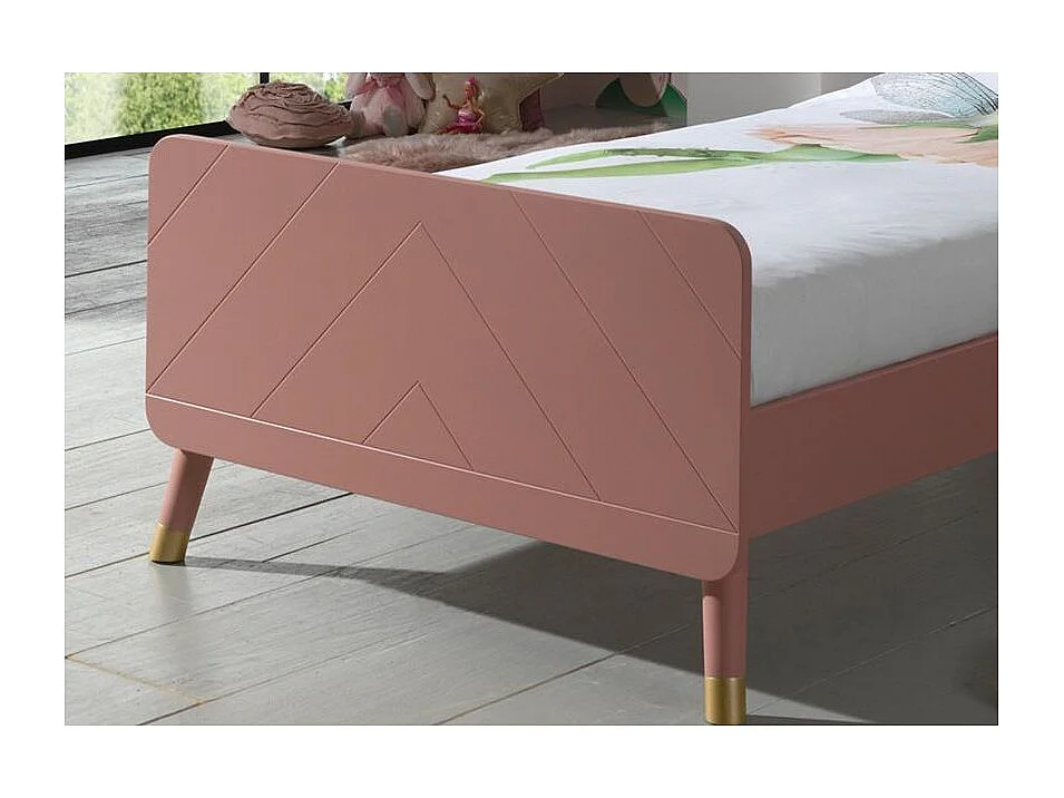 Kinderbed 90x200 cm met satijnroze aardehouten onderstel Funy