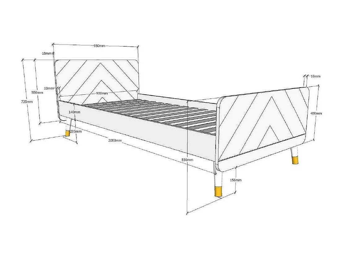Kinderbed 90x200 cm met satijnroze aardehouten onderstel Funy