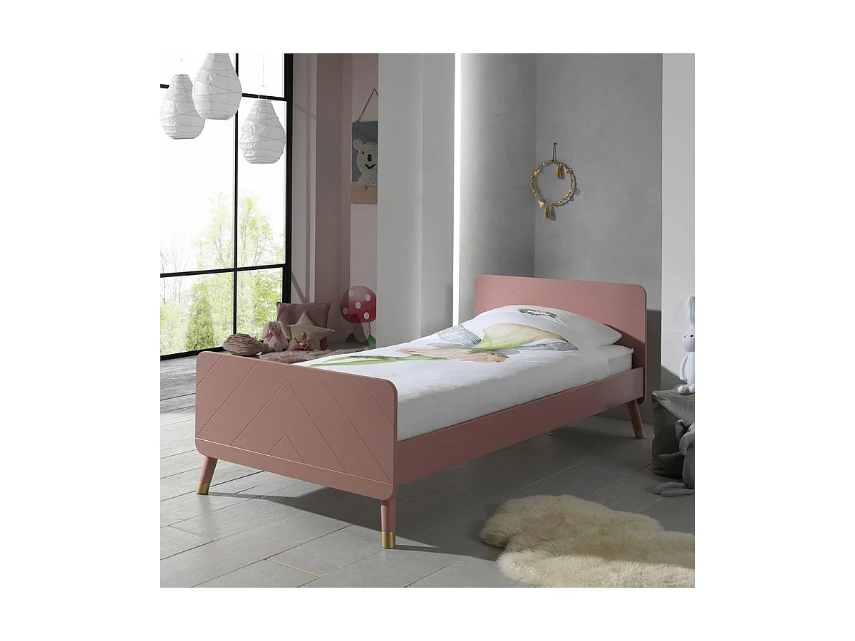 Cama infantil 90x200 cm con base de madera tierra rosa satinado Funy