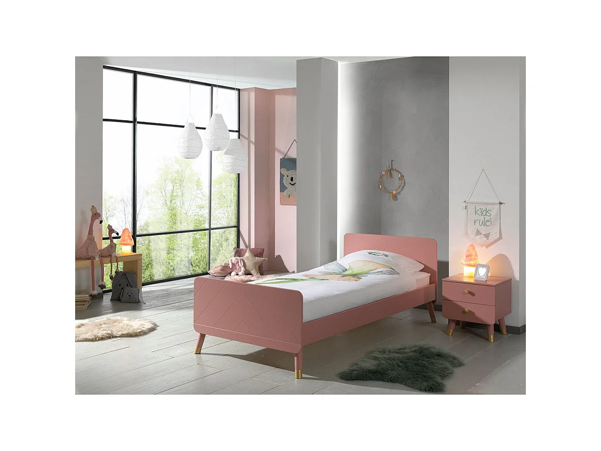 Cama infantil 90x200 cm con base de madera tierra rosa satinado Funy