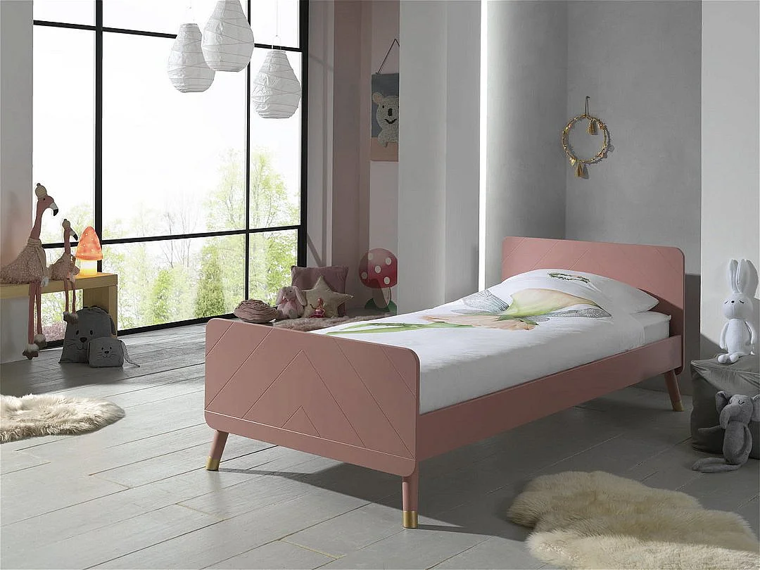 Cama infantil 90x200 cm con base de madera tierra rosa satinado Funy