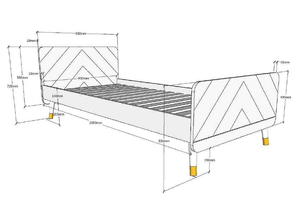 Cama infantil 90x200 cm con base de madera tierra rosa satinado Funy