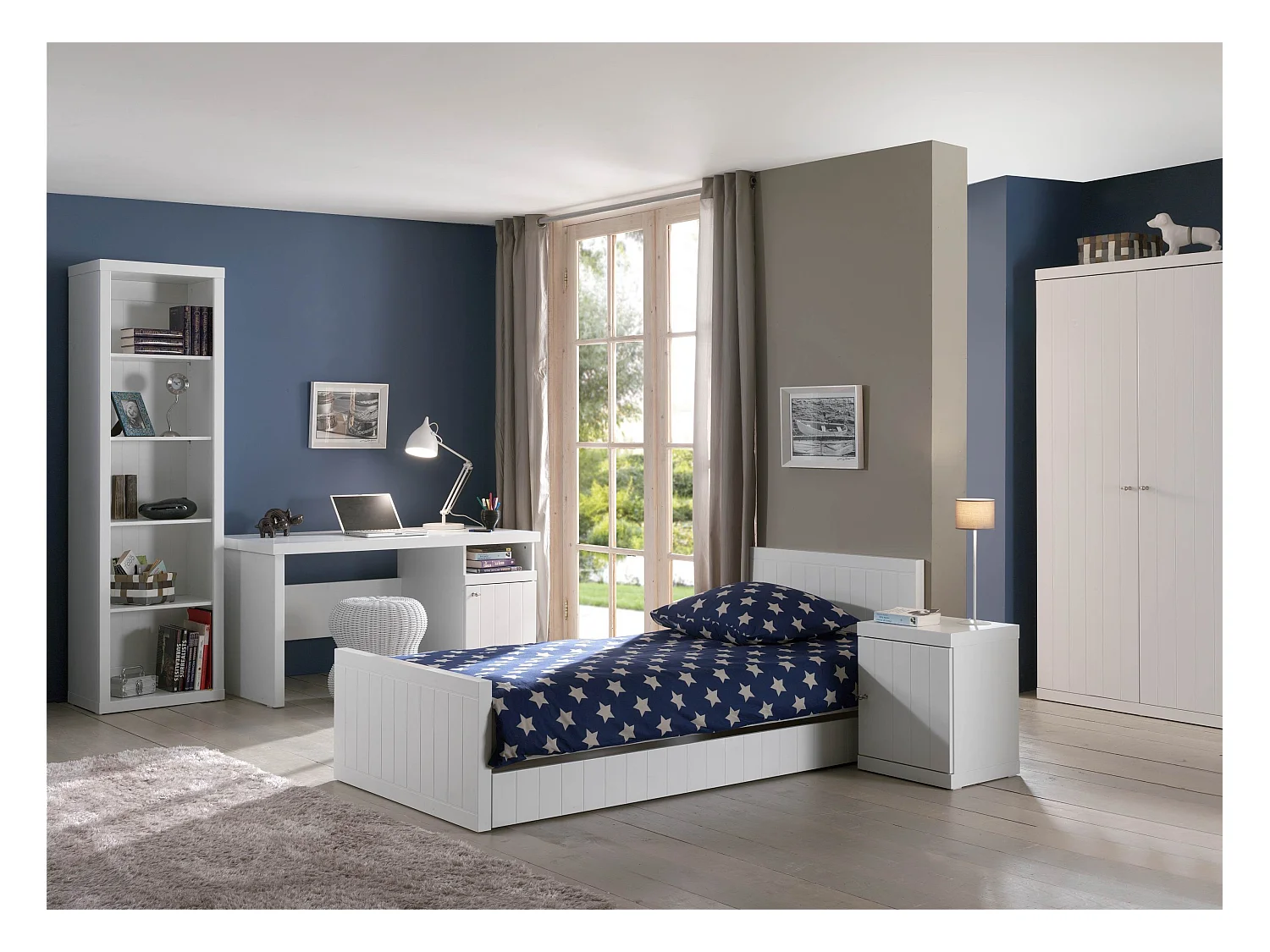 Cama Robin de madera lacada en blanco 120x200 cm