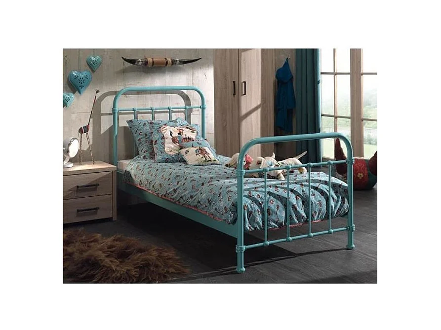 Lit Enfant Métal "New York" 90x200cm Turquoise