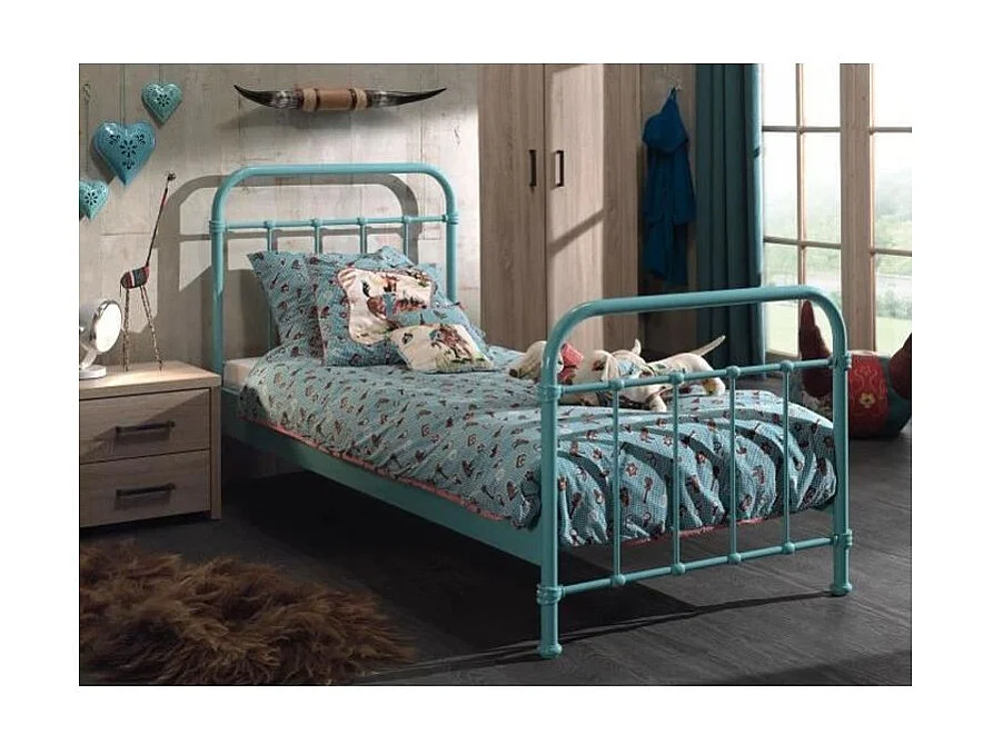 Lit Enfant Métal "New York" 90x200cm Turquoise