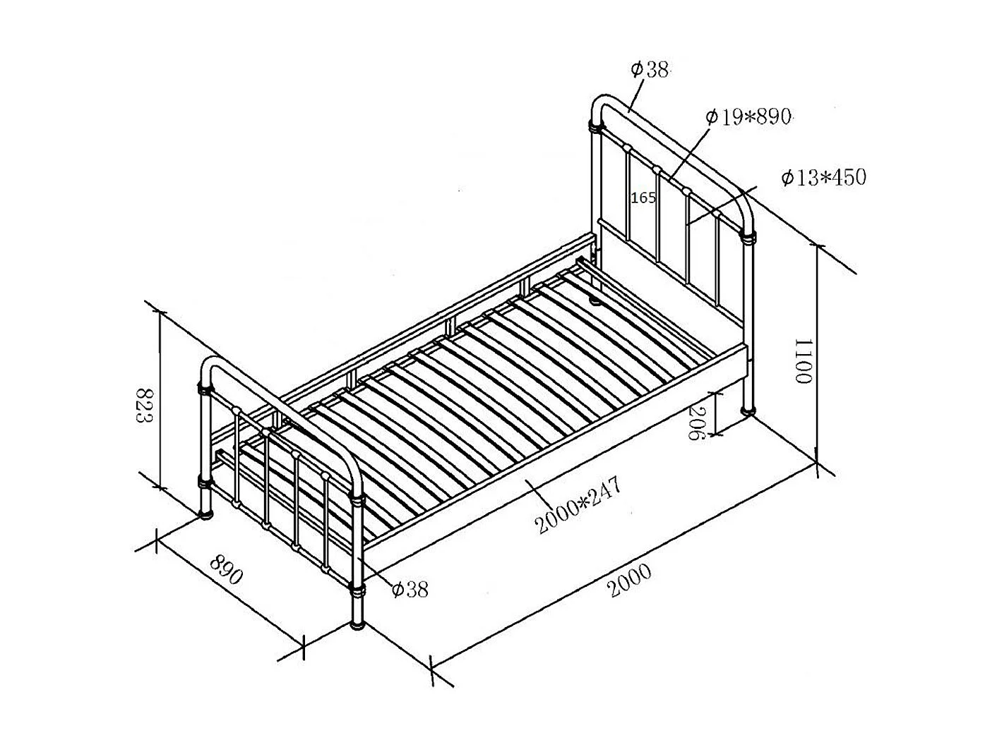 Lit Enfant Métal "New York" 90x200cm Turquoise