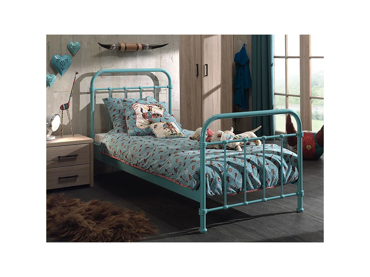 Lit Enfant Métal "New York" 90x200cm Turquoise