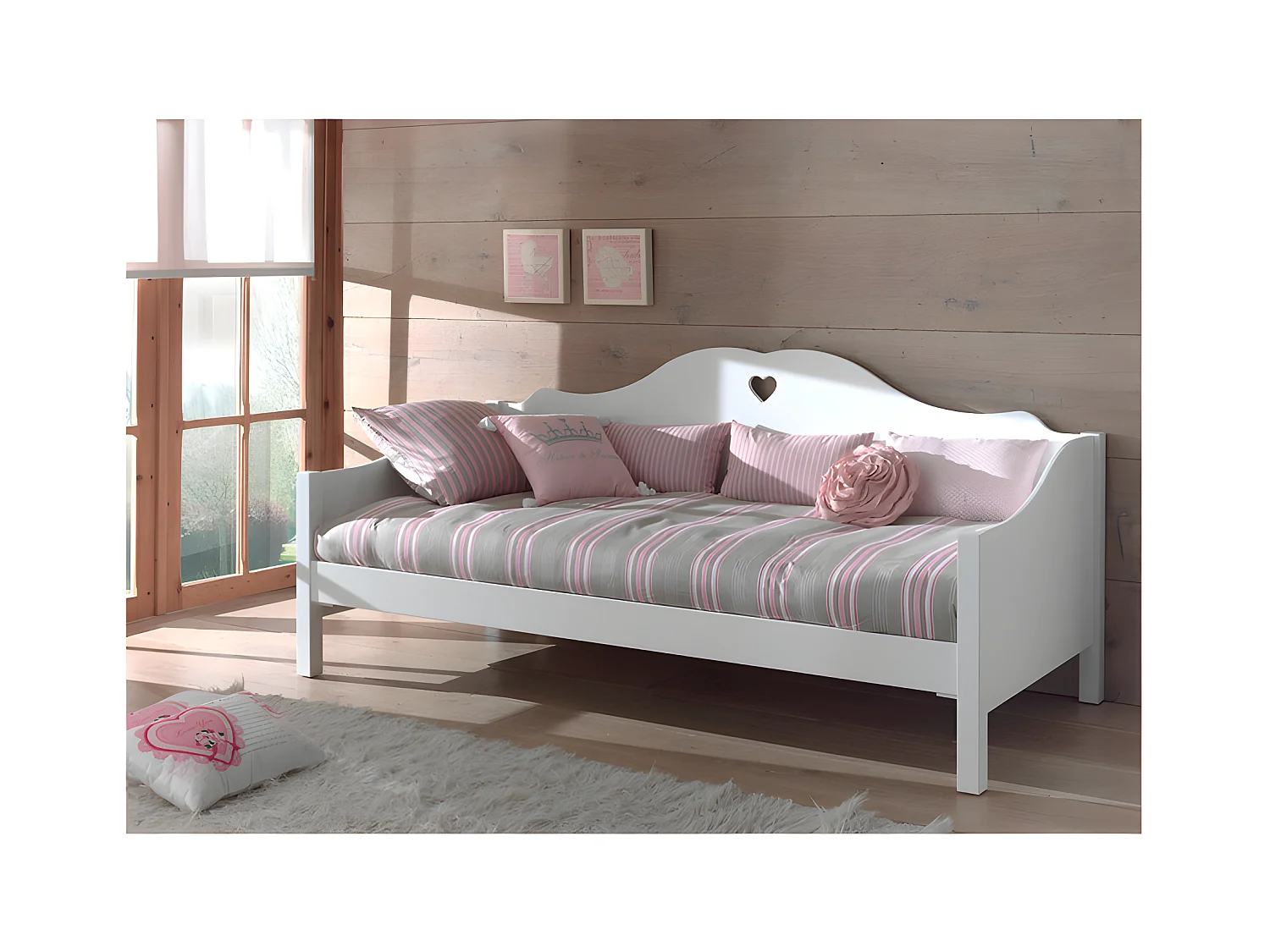Pack - Lit Banquette Enfant & Sommier "Amori" 90x200cm Blanc