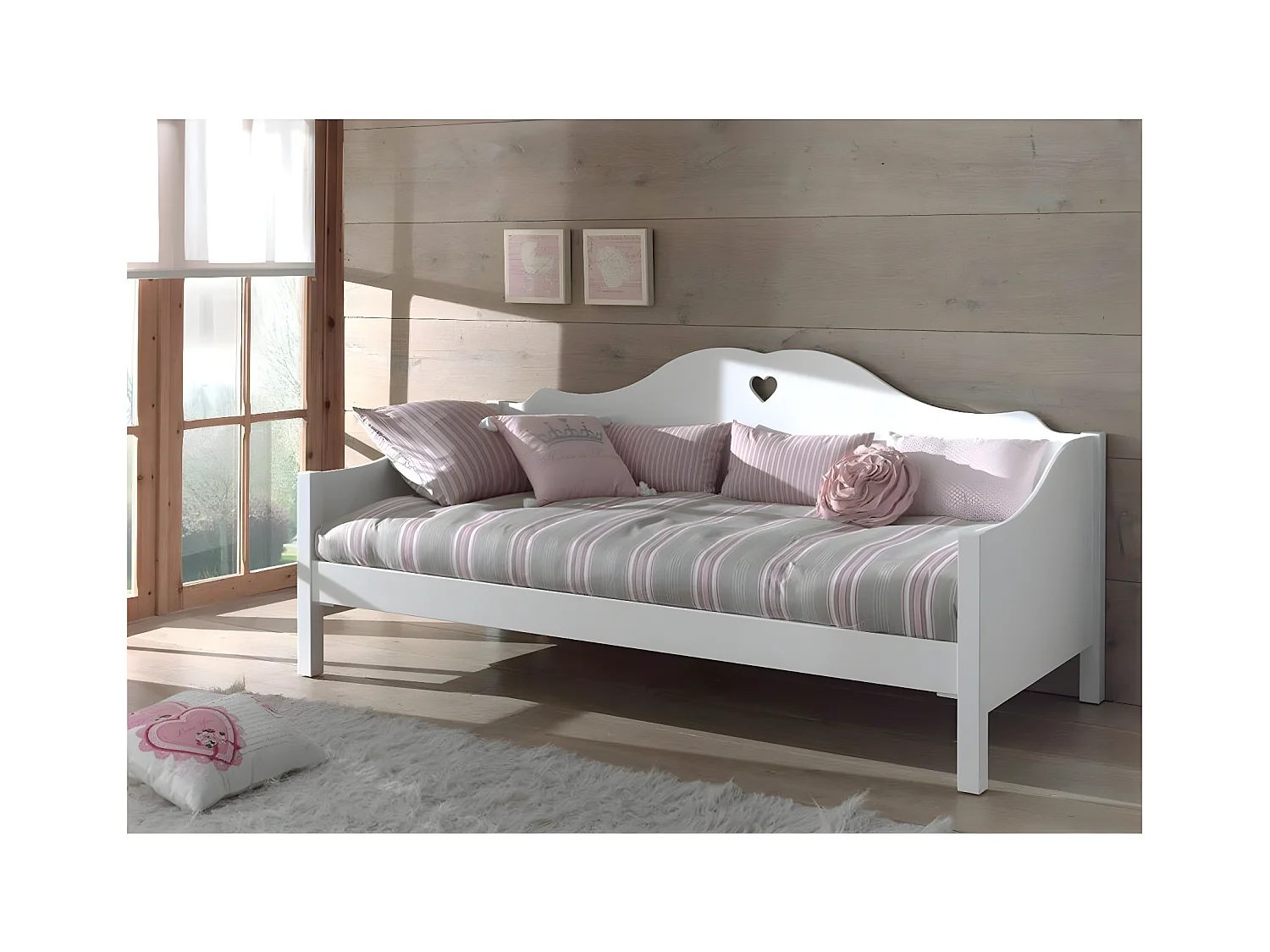 Pack - Lit Banquette Enfant & Sommier "Amori" 90x200cm Blanc