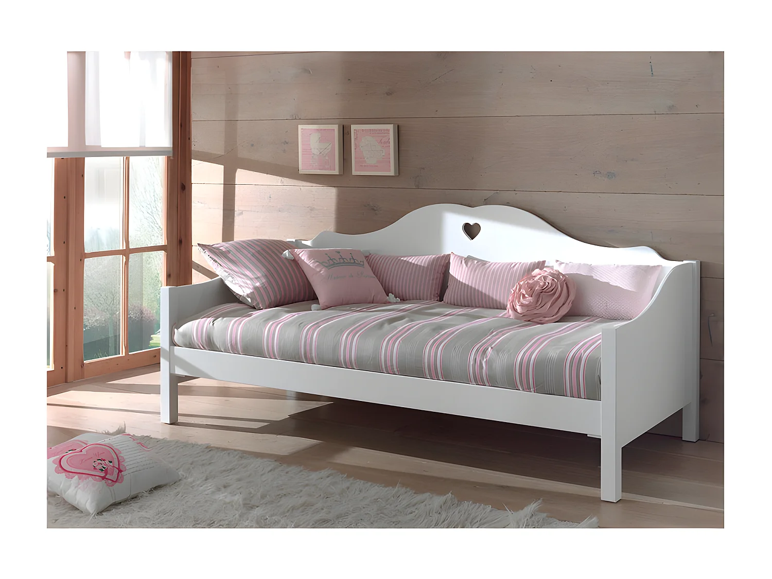 Pack - Lit Banquette Enfant & Sommier "Amori" 90x200cm Blanc