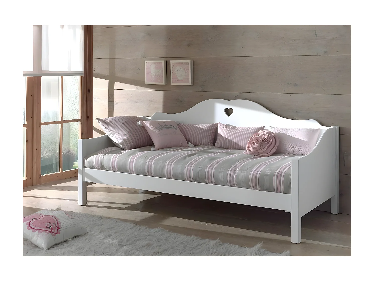 Pack - Lit Banquette Enfant & Sommier "Amori" 90x200cm Blanc