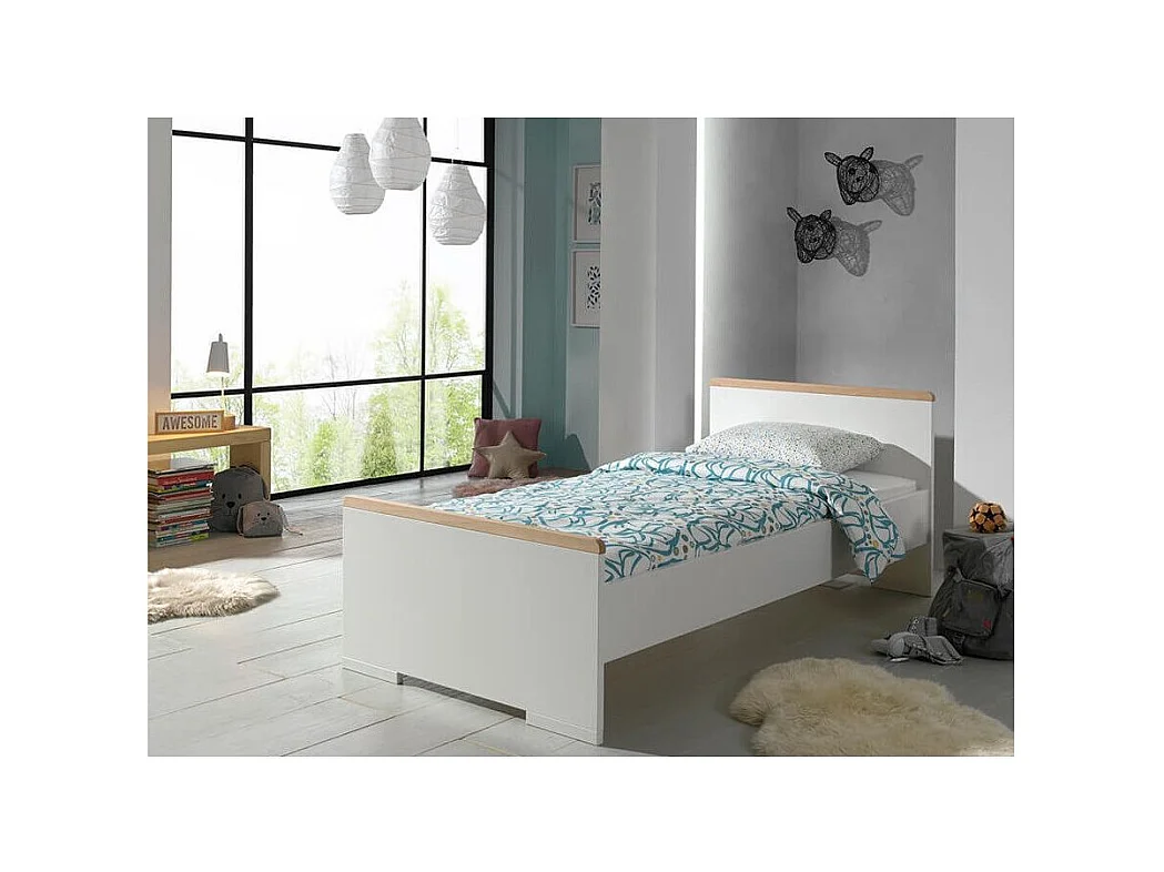 Cama de madera de haya blanca mate London 90x200cm