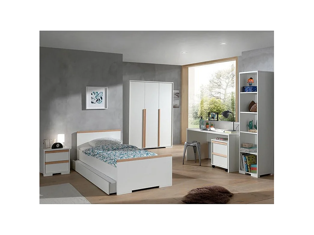 Cama de madera de haya blanca mate London 90x200cm