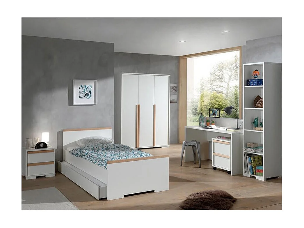 Mat wit beukenhouten bed London 90x200cm