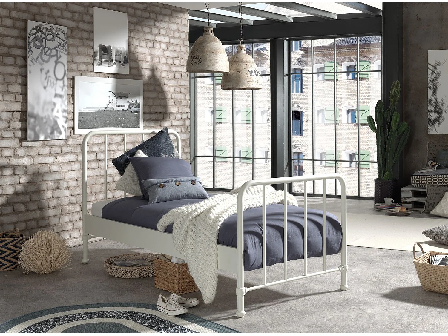 Bronx mat wit metalen eenpersoonsbed 90x200 cm