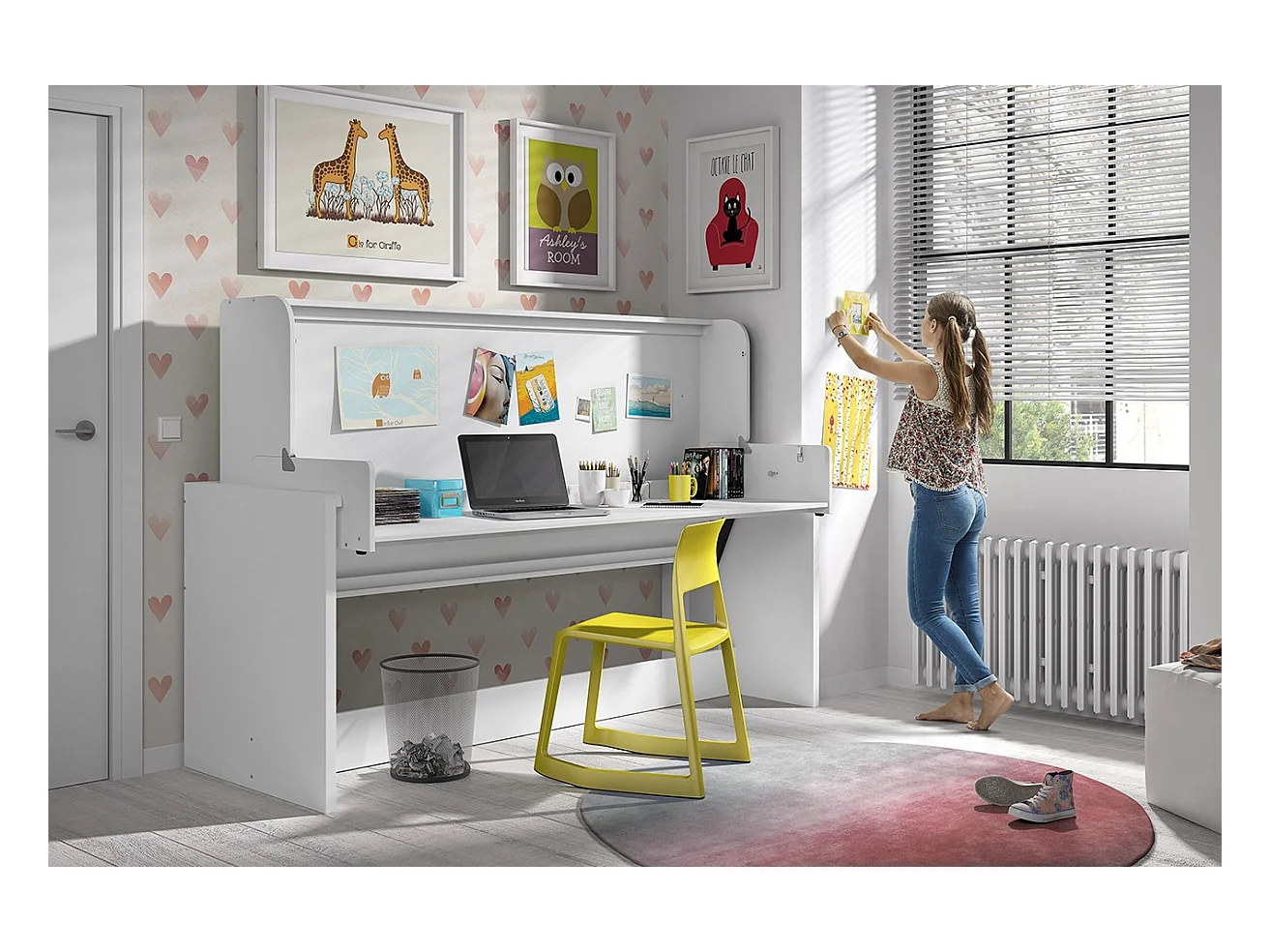 Lit Bureau Enfant "Denver" 90x200cm Blanc
